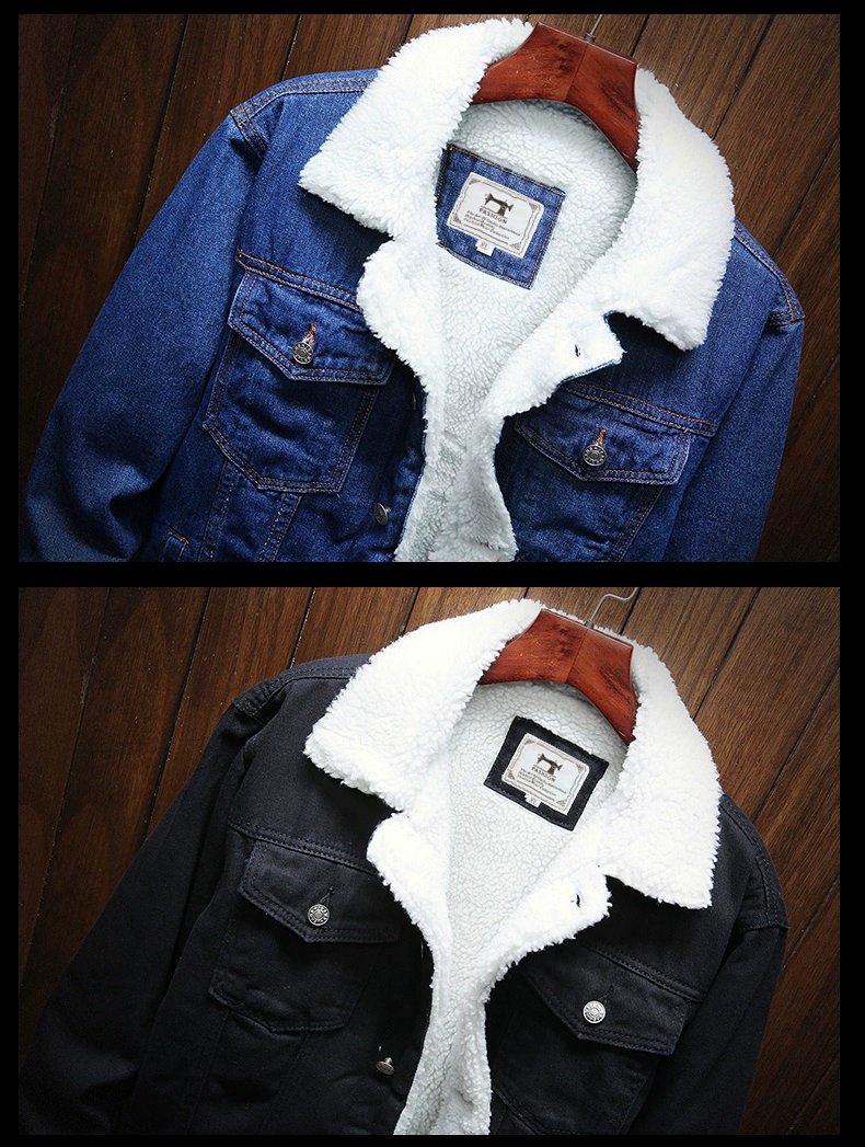 Winter Jean Jackets Men Warm Denim Coats Fashion Cowboy Outerwear Men Liner Thicker Fleece Denim Jacket Black Blue Plus Size 6XL