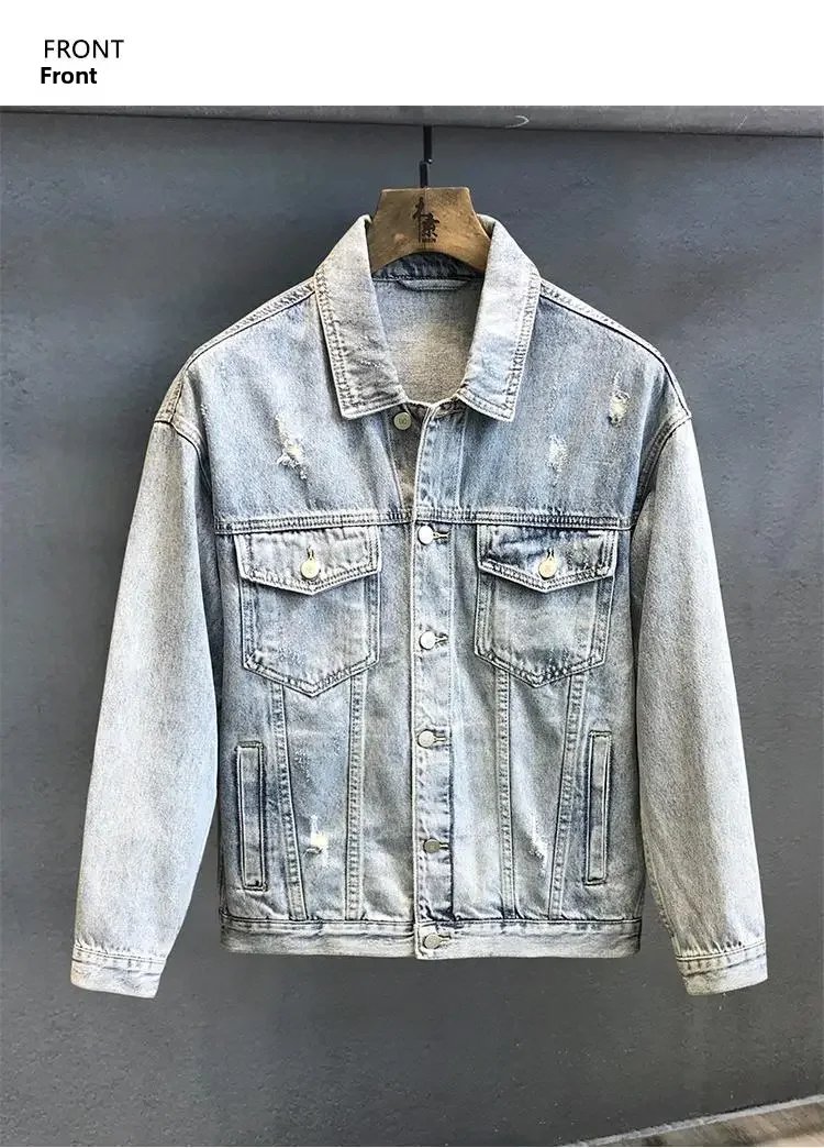 Denim Jacket For Men Slimming Versatile Trendy Streetwear Top Cloth Material Regular Length Outerwear For Spring Autumn Denim Jacket For Men Slimming Versatile Trendy Streetwear Top Cloth Material Regular Length Outerwear For Spring Autumn
