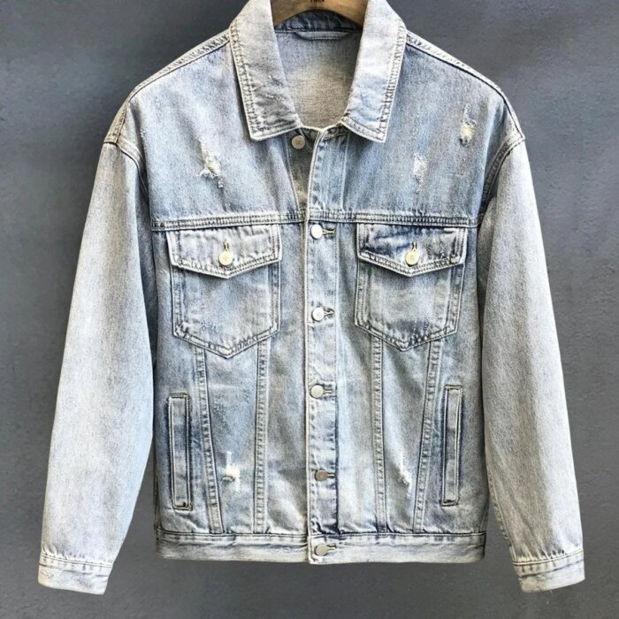 Denim Jacket For Men Slimming Versatile Trendy Streetwear Top Cloth Material Regular Length Outerwear For Spring Autumn - Image 2