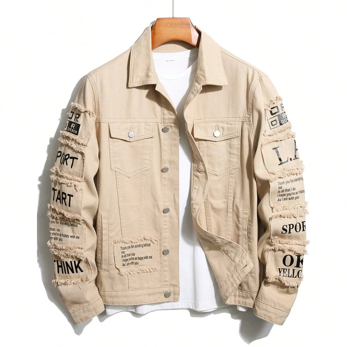 Men's y2k Denim Jacket Jeans Clothing Patches Windbreaker Cotton Stretchy Trucker Jacket for Men Cowboy Letter Designer Fashion