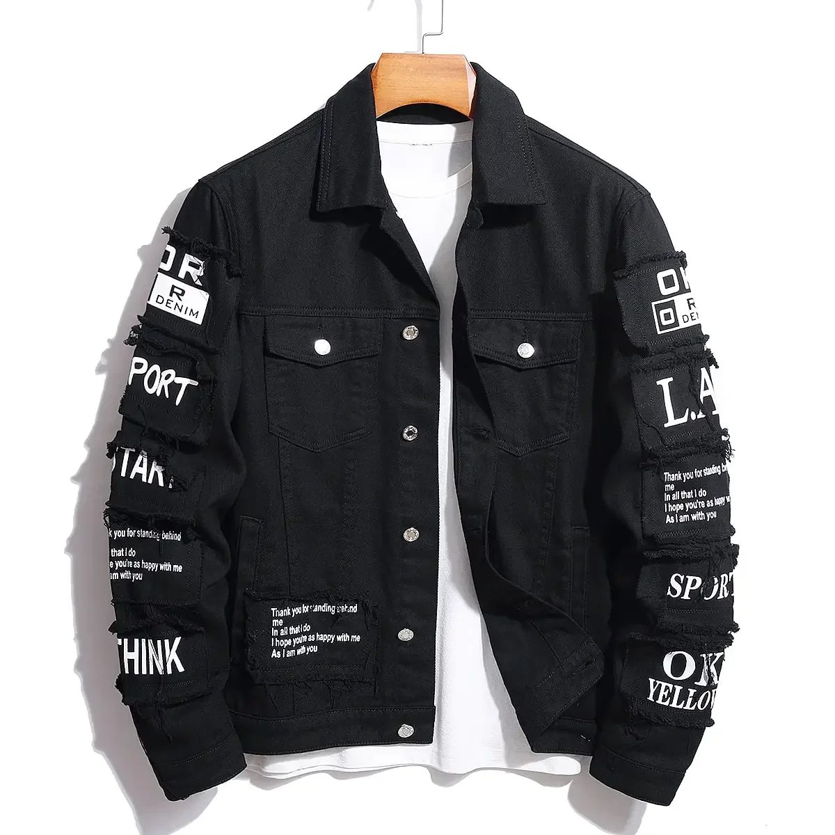 Men's y2k Denim Jacket Jeans Clothing Patches Windbreaker Cotton Stretchy Trucker Jacket for Men Cowboy Letter Designer Fashion