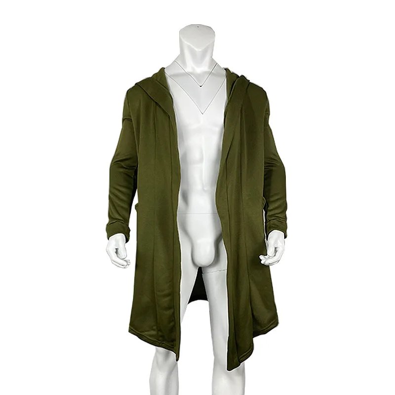 Men's Winter Hooded Cardigan Trench Coat Streetwear Solid Color Windbreaker Leisure Fashion Fleece-lined Jacket Vintage Hoodie