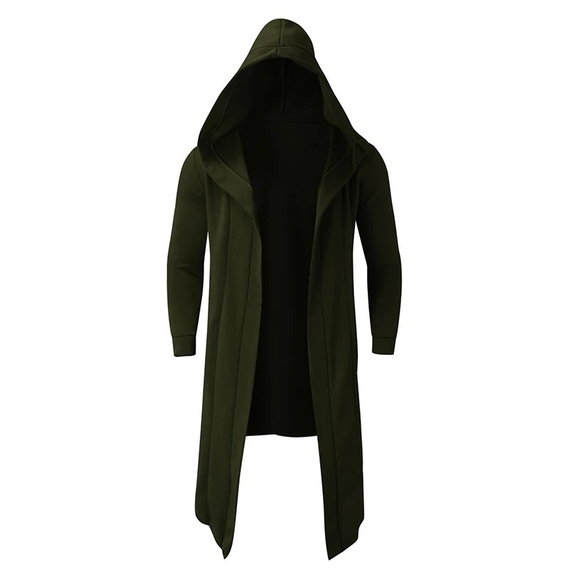 Men's Winter Hooded Cardigan Trench Coat Streetwear Solid Color Windbreaker Leisure Fashion Fleece-lined Jacket Vintage Hoodie