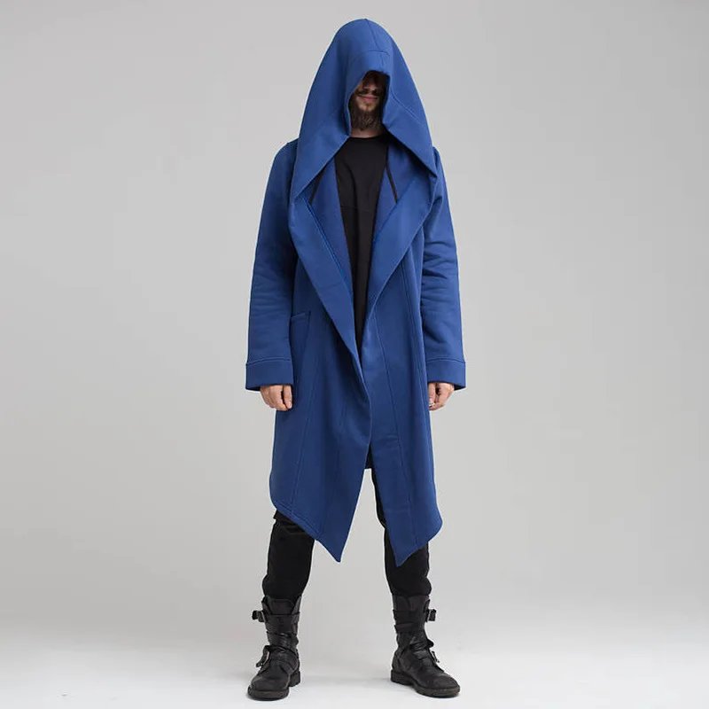 Men's Winter Hooded Cardigan Trench Coat Streetwear Solid Color Windbreaker Leisure Fashion Fleece-lined Jacket Vintage Hoodie