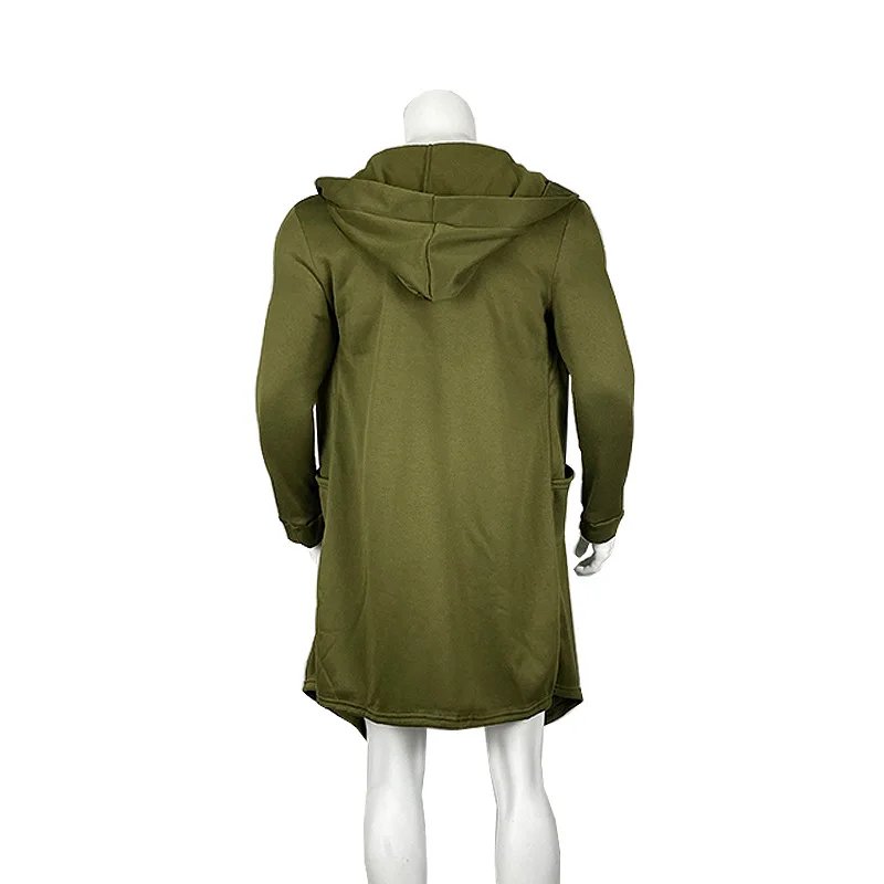 Men's Winter Hooded Cardigan Trench Coat Streetwear Solid Color Windbreaker Leisure Fashion Fleece-lined Jacket Vintage Hoodie