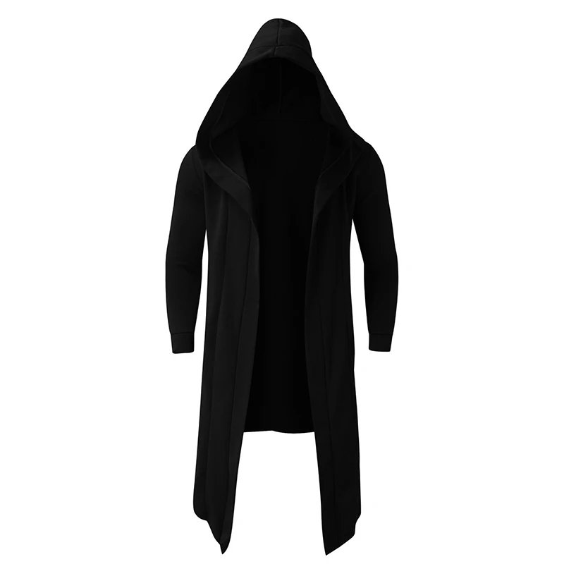 Men's Winter Hooded Cardigan Trench Coat Streetwear Solid Color Windbreaker Leisure Fashion Fleece-lined Jacket Vintage Hoodie