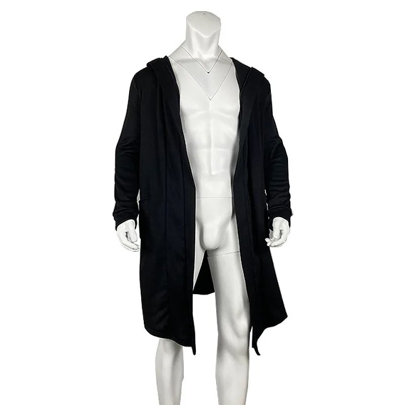 Men's Winter Hooded Cardigan Trench Coat Streetwear Solid Color Windbreaker Leisure Fashion Fleece-lined Jacket Vintage Hoodie