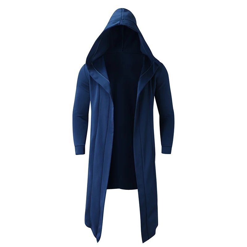 Men's Winter Hooded Cardigan Trench Coat Streetwear Solid Color Windbreaker Leisure Fashion Fleece-lined Jacket Vintage Hoodie