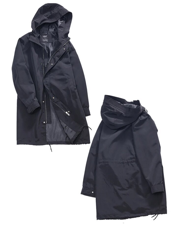 Spring Autumn Long Trench Coat Men Fashion Hooded Windbreaker Black Overcoat Casual Jackets - Image 6