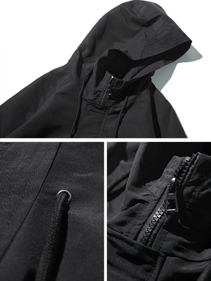 Spring Autumn Long Trench Coat Men Fashion Hooded Windbreaker Black Overcoat Casual Jackets - Image 4