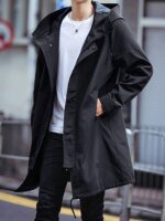 Spring Autumn Long Trench Coat Men Fashion Hooded Windbreaker Black Overcoat Casual Jackets