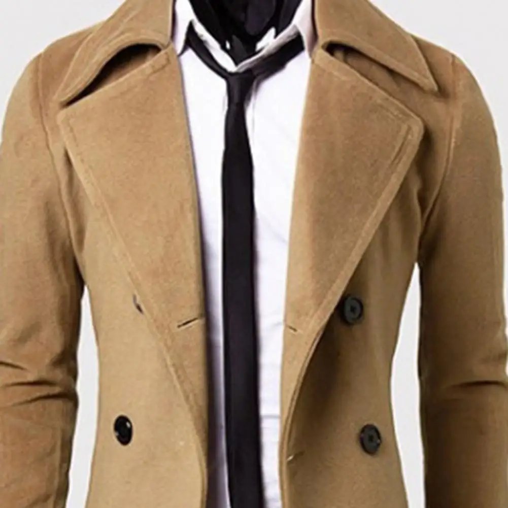 Simple Trench Coat Double-breasted Male Men Coat Coldproof Pure Color Jacket Simple Trench Coat Double-breasted Male Men Coat Coldproof Pure Color Jacket