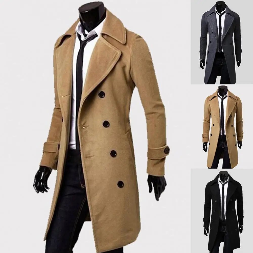 Simple Trench Coat Double-breasted Male Men Coat Coldproof Pure Color Jacket Simple Trench Coat Double-breasted Male Men Coat Coldproof Pure Color Jacket