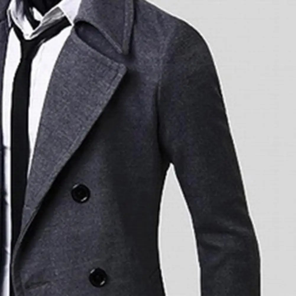 Simple Trench Coat Double-breasted Male Men Coat Coldproof Pure Color Jacket Simple Trench Coat Double-breasted Male Men Coat Coldproof Pure Color Jacket