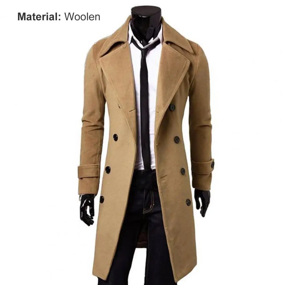Simple Trench Coat Double-breasted Male Men Coat Coldproof Pure Color Jacket Simple Trench Coat Double-breasted Male Men Coat Coldproof Pure Color Jacket