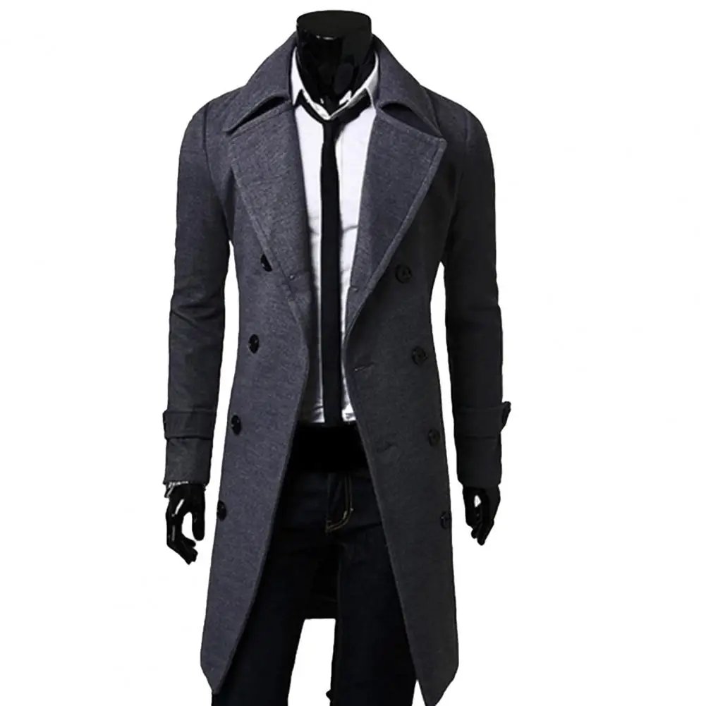 Simple Trench Coat Double-breasted Male Men Coat Coldproof Pure Color Jacket Simple Trench Coat Double-breasted Male Men Coat Coldproof Pure Color Jacket