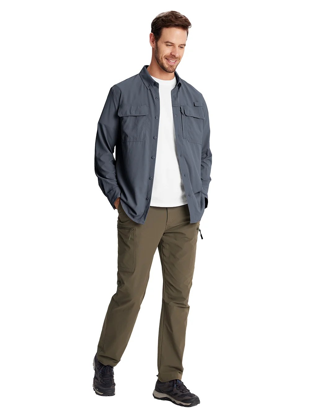 TACVASEN UPF 50+ Sun Protection Fishing Shirts Men's Quick Dry Long Sleeve Shirts Mesh Breathable Hiking Work Cargo Shirts