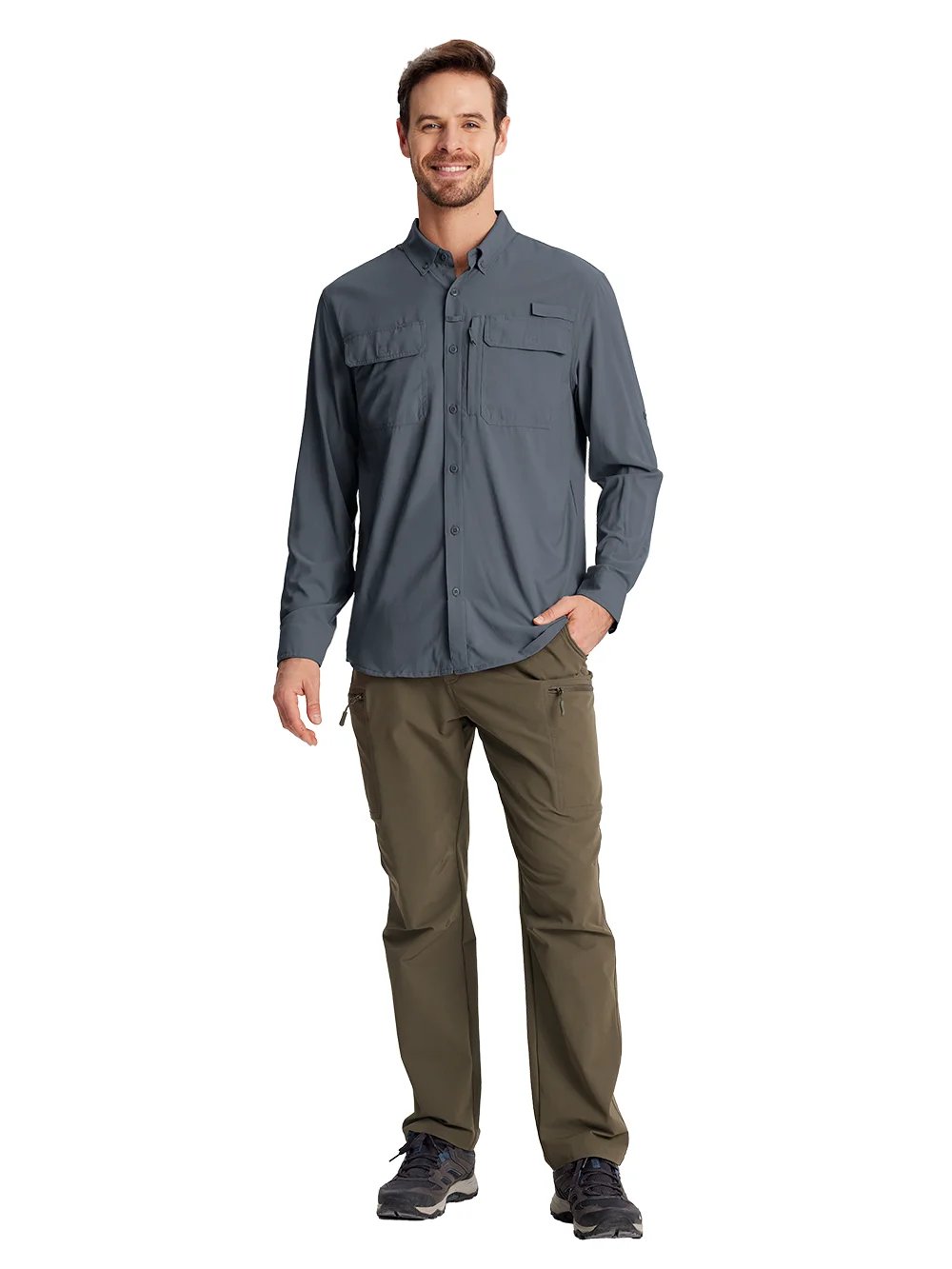 TACVASEN UPF 50+ Sun Protection Fishing Shirts Men's Quick Dry Long Sleeve Shirts Mesh Breathable Hiking Work Cargo Shirts