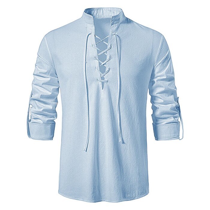 New Men's Casual Blouse Cotton Linen Shirt Tops Long Sleeve Tee Shirt Spring Autumn Slanted Placket Vintage Yoga Shirts - Image 4