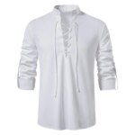 New Men's Casual Blouse Cotton Linen Shirt Tops Long Sleeve Tee Shirt Spring Autumn Slanted Placket Vintage Yoga Shirts - Image 3