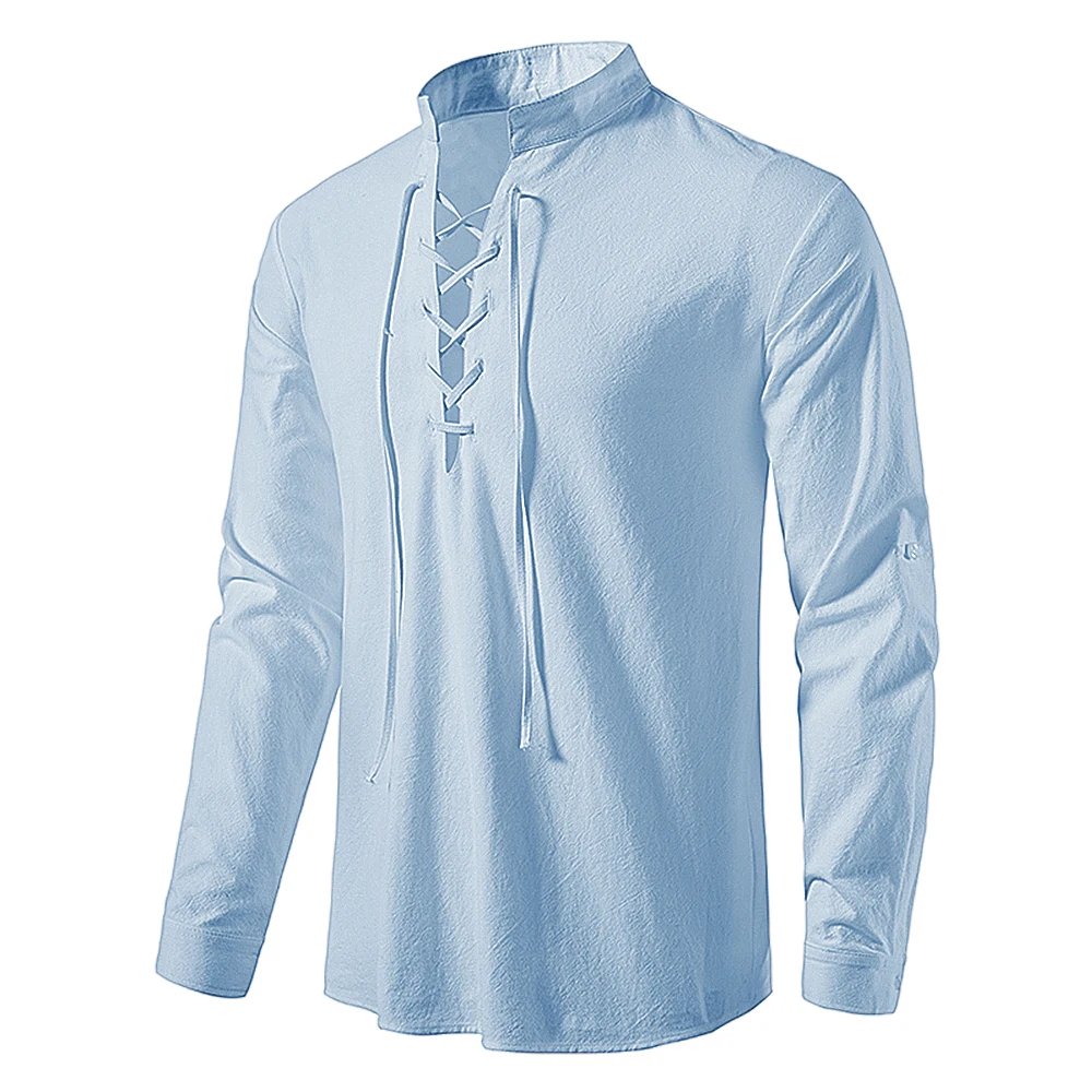 New Men's Casual Blouse Cotton Linen Shirt Tops Long Sleeve Tee Shirt Spring Autumn Slanted Placket Vintage Yoga Shirts