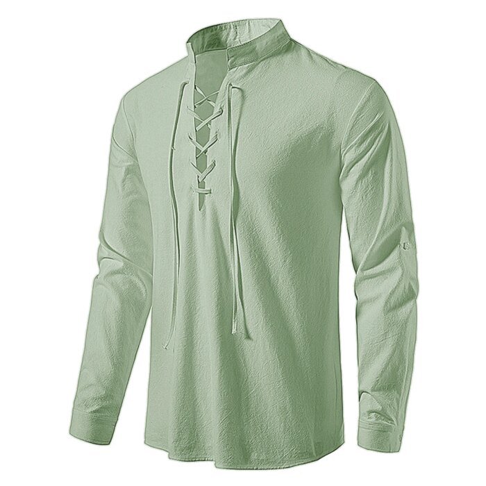 New Men's Casual Blouse Cotton Linen Shirt Tops Long Sleeve Tee Shirt Spring Autumn Slanted Placket Vintage Yoga Shirts - Image 5