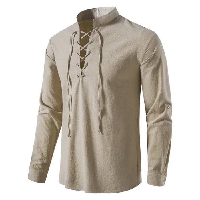 New Men's Casual Blouse Cotton Linen Shirt Tops Long Sleeve Tee Shirt Spring Autumn Slanted Placket Vintage Yoga Shirts - Image 1