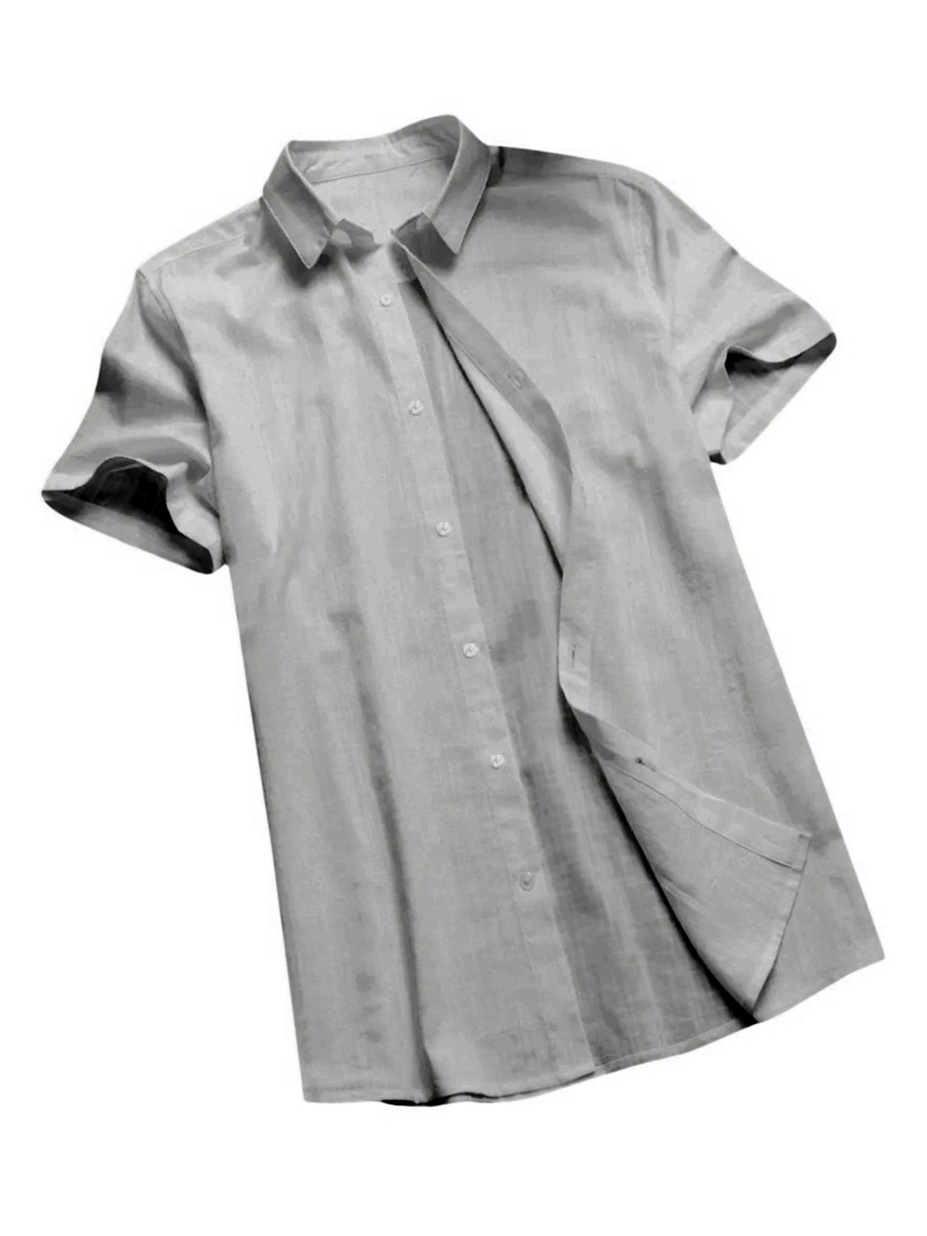 Men's Casual Short Sleeve Shirt Street Wear Lapel Button Solid Color Cotton Linen Shirt for Men Vintage Vacation Blouse M-3XL