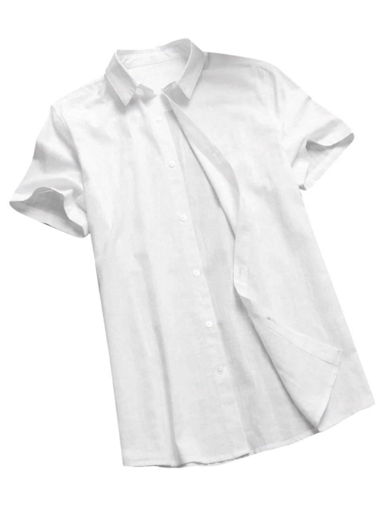 Men's Casual Short Sleeve Shirt Street Wear Lapel Button Solid Color Cotton Linen Shirt for Men Vintage Vacation Blouse M-3XL