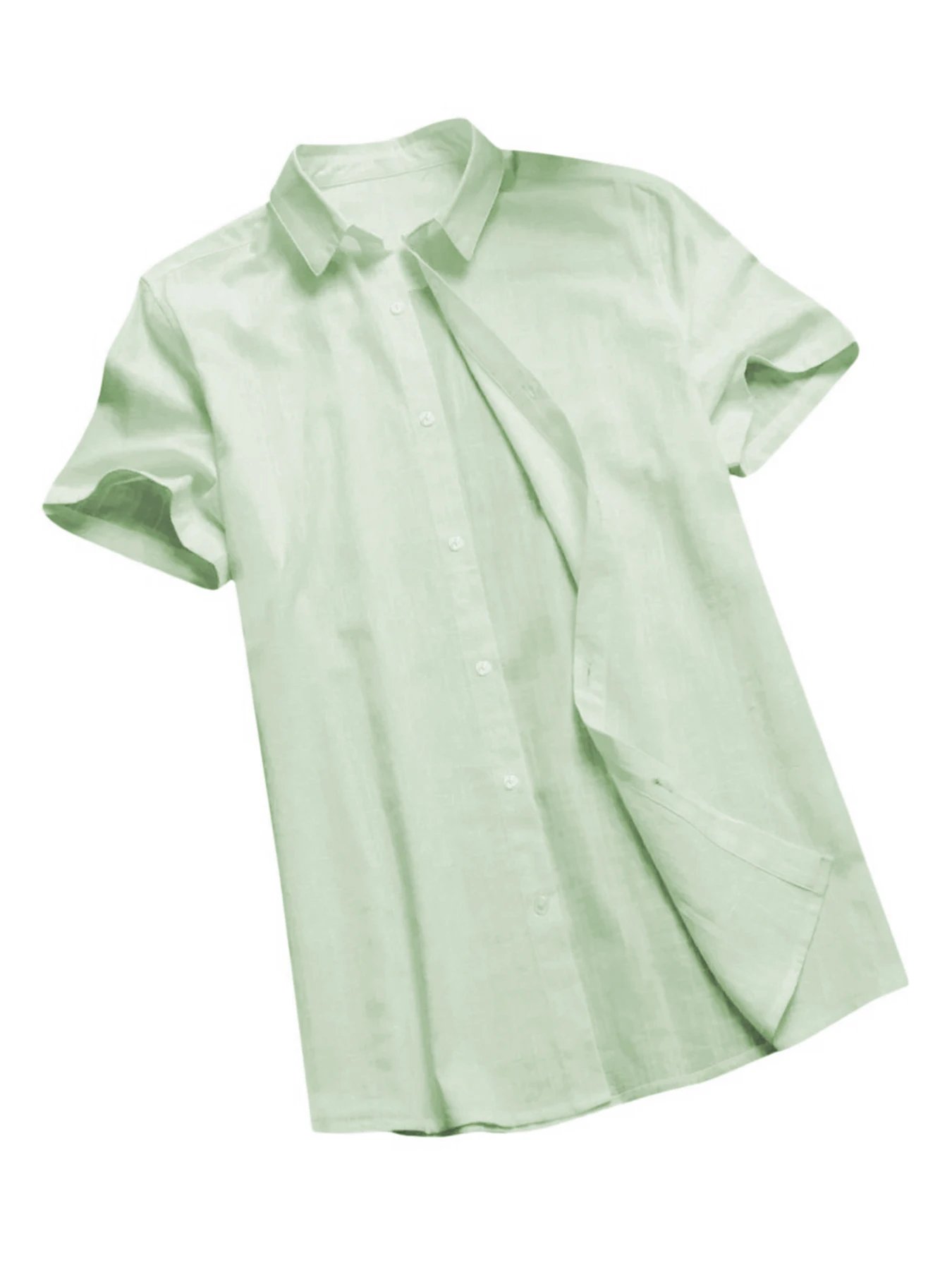 Men's Casual Short Sleeve Shirt Street Wear Lapel Button Solid Color Cotton Linen Shirt for Men Vintage Vacation Blouse M-3XL