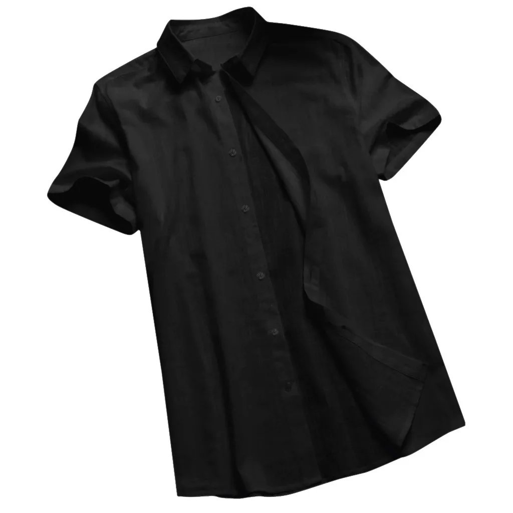 Men's Casual Short Sleeve Shirt Street Wear Lapel Button Solid Color Cotton Linen Shirt for Men Vintage Vacation Blouse M-3XL