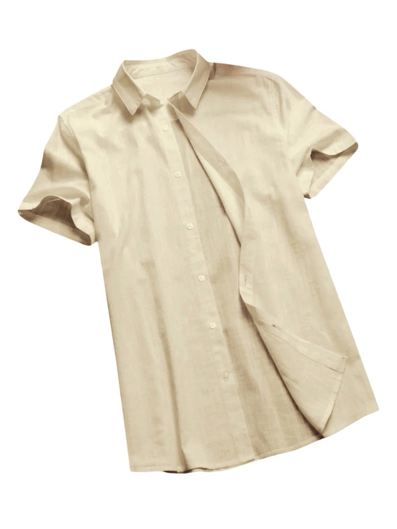 Men's Casual Short Sleeve Shirt Street Wear Lapel Button Solid Color Cotton Linen Shirt for Men Vintage Vacation Blouse M-3XL