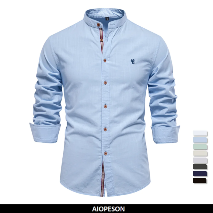 AIOPESON 100% Cotton Social Shirt Men Solid Color Long Sleeve High Quality Brand Shirt for Men Spring Stand Casual Men's Shirts - Image 1