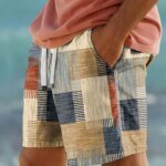 Plaid Color Block Men's Resort 3D Printed Geometry Board Shorts Swim Trunks Elastic Drawstring Hawaiian Style Holiday Beach