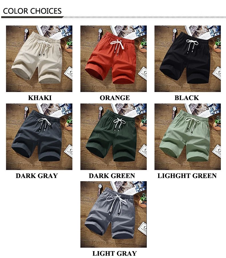 Summer Shorts Men Solid Casual Shorts Men 100% Cotton Cargo Shorts Brand Beach Shorts Cotton Linen Boardshort Asia Size M-9XL