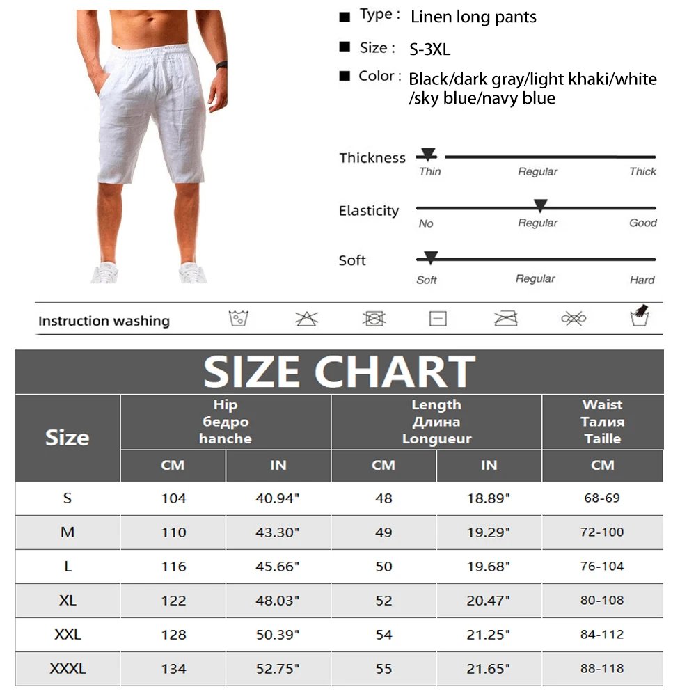 New Men's Cotton Linen Shorts Pants Male Summer Breathable Solid Color Linen Trousers Fitness Streetwear Lace up Bottoms