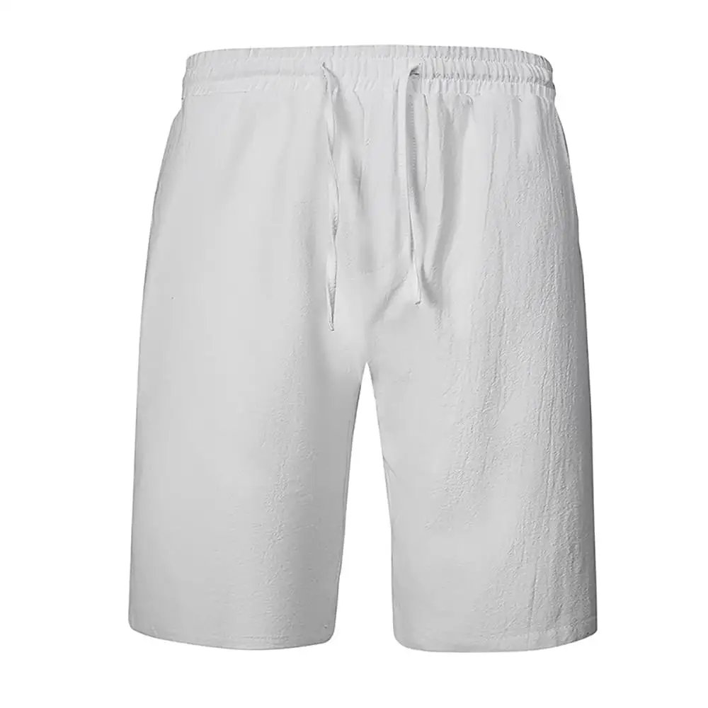 New Men's Cotton Linen Shorts Pants Male Summer Breathable Solid Color Linen Trousers Fitness Streetwear Lace up Bottoms