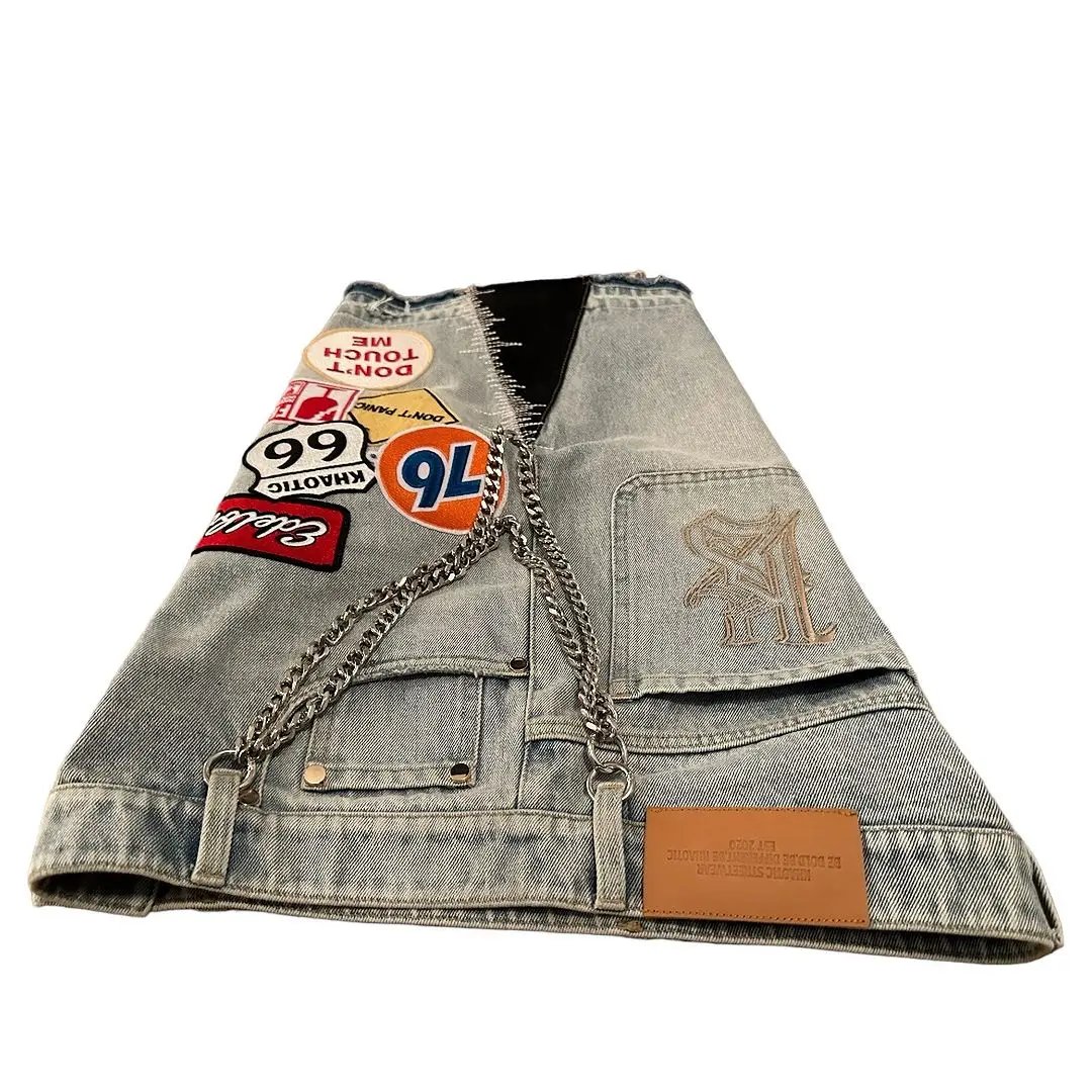 Streetwear Retro Patchwork Denim Short Y2K Jeans Men Women Hip Hop Cartoon Graphics Retro Blue Loose Denim Fitness Casual Shorts Streetwear Retro Patchwork Denim Short Y2K Jeans Men Women Hip Hop Cartoon Graphics Retro Blue Loose Denim Fitness Casual Shorts