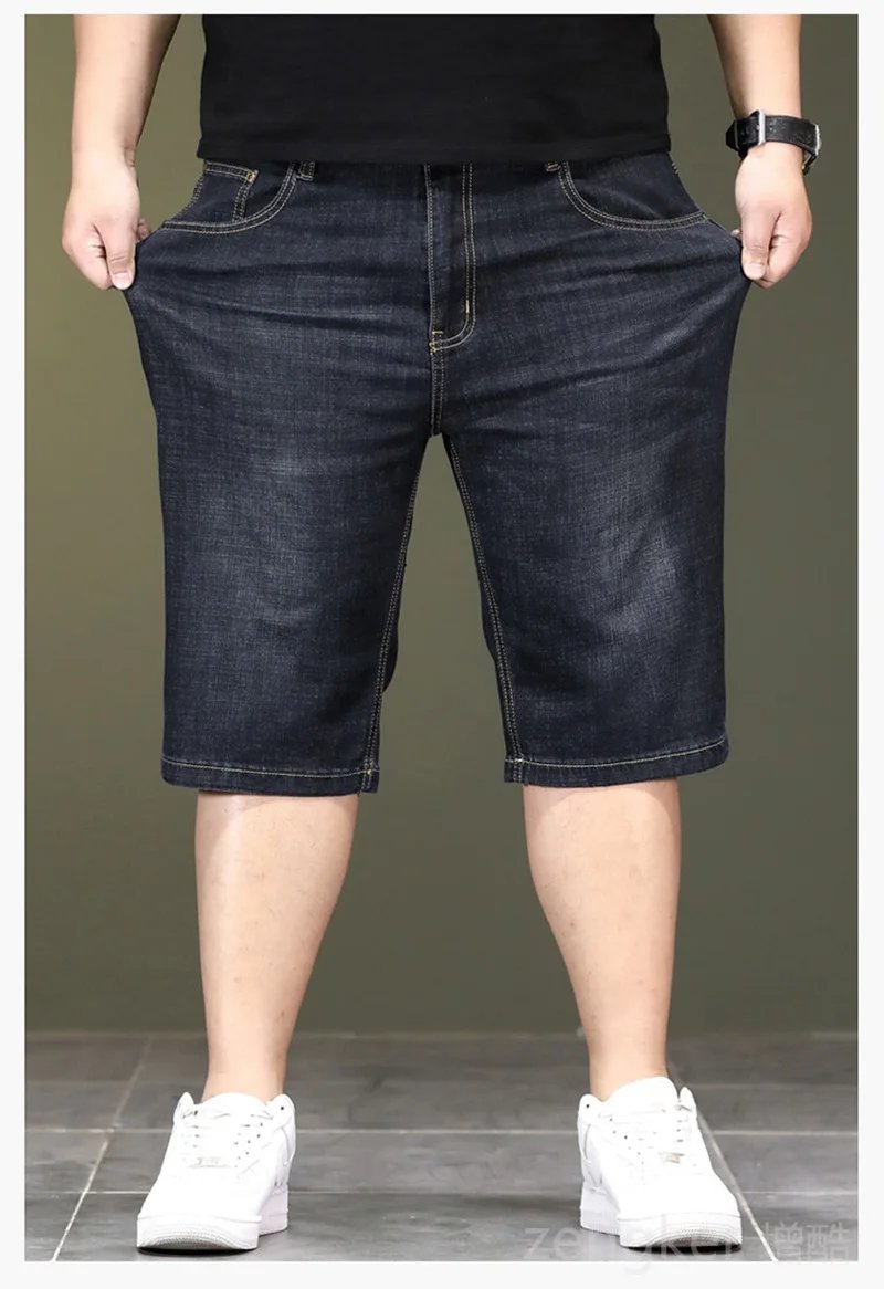 Summer thin large size High-waisted denim shorts deep crotch loose middle-aged man 7-point middle trousers black shorts for men