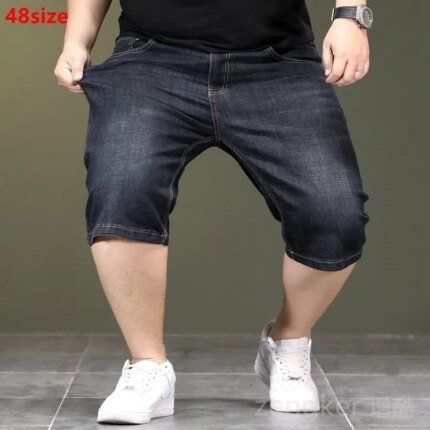 Summer thin large size High-waisted denim shorts deep crotch loose middle-aged man 7-point middle trousers black shorts for men