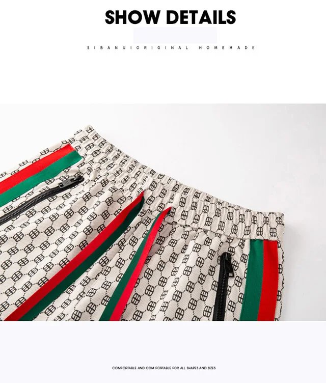 Summer ice silk plaid shorts, men's thin fashion brand loose casual sports over knee quick drying beach vacation striped shorts