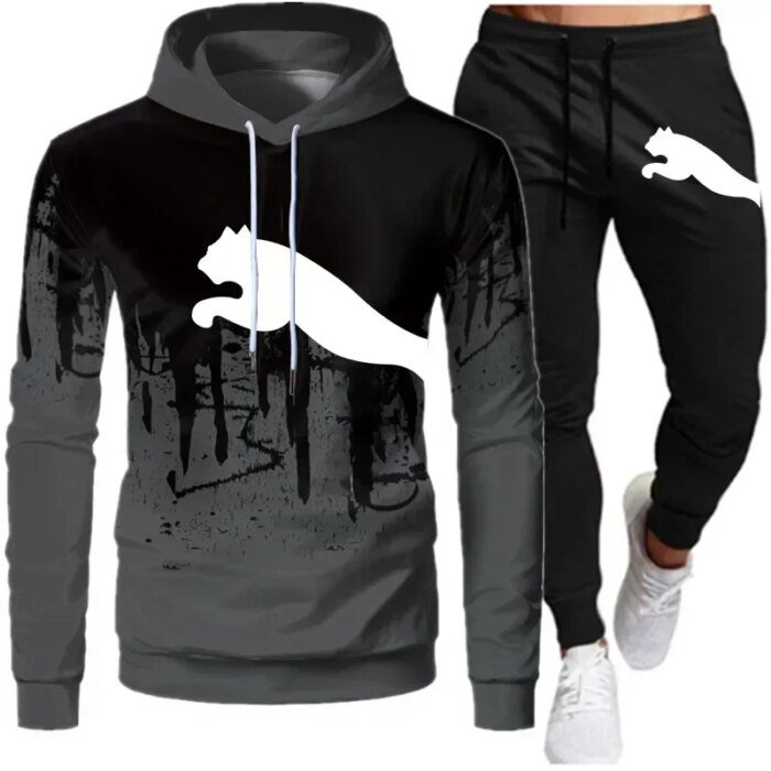 2025 men and women the same fashion casual trend sweater set outdoor sports printing pattern sweater two-piece set size S-3XL - Image 2