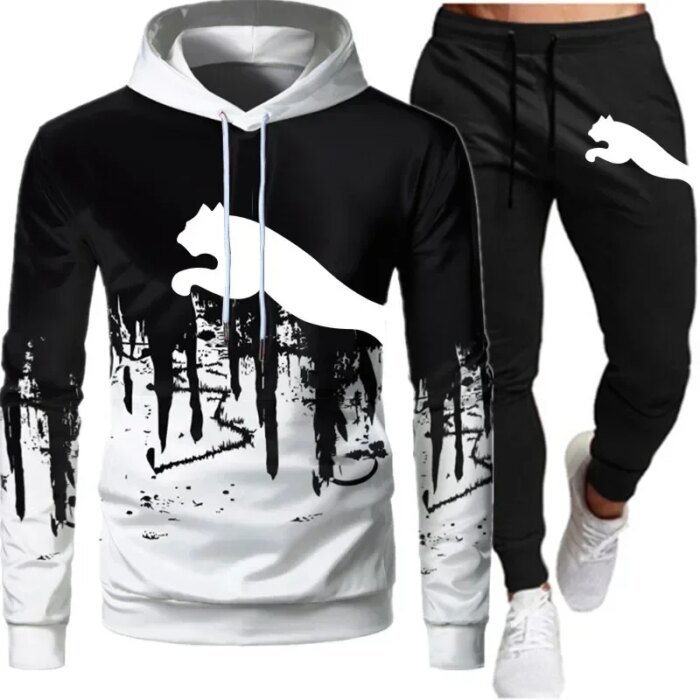 2025 men and women the same fashion casual trend sweater set outdoor sports printing pattern sweater two-piece set size S-3XL - Image 1
