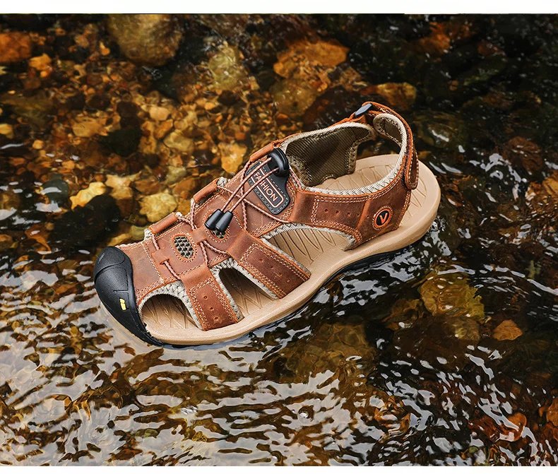 Summer Men Sandals Leather Mens Casual Shoes Breathable Outdoor Sandals for Men Beach Shoes Slippers Fashion Roman Shoes