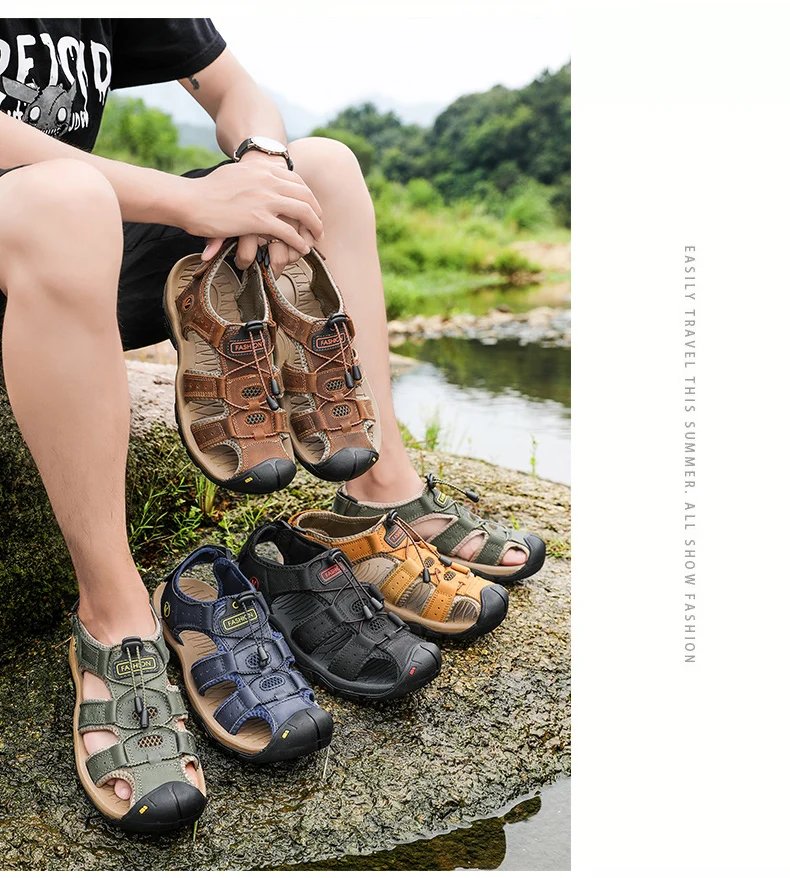 Summer Men Sandals Leather Mens Casual Shoes Breathable Outdoor Sandals for Men Beach Shoes Slippers Fashion Roman Shoes