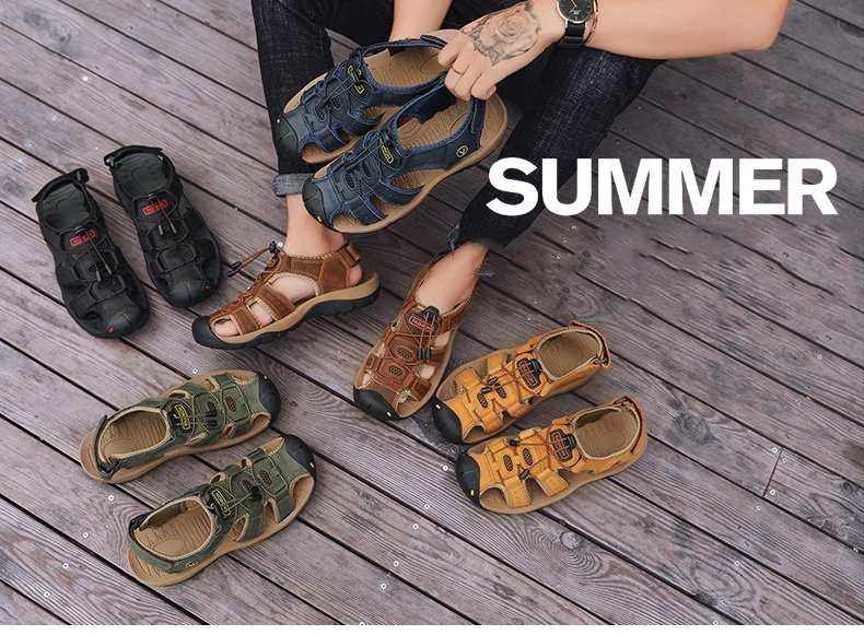 Summer Men Sandals Leather Mens Casual Shoes Breathable Outdoor Sandals for Men Beach Shoes Slippers Fashion Roman Shoes