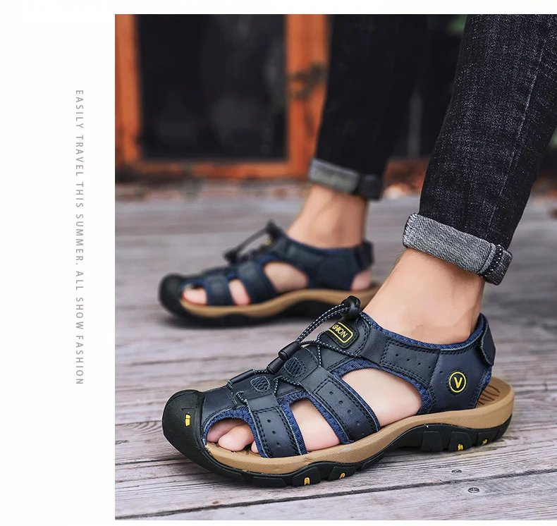 Summer Men Sandals Leather Mens Casual Shoes Breathable Outdoor Sandals for Men Beach Shoes Slippers Fashion Roman Shoes