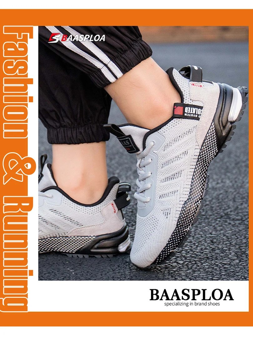 Baasploa Men Running Shoes Lightweight Sneakers Designer Sneaker Male Breathable Tennis Shoe Non Slip 2023 New Sport Shoes