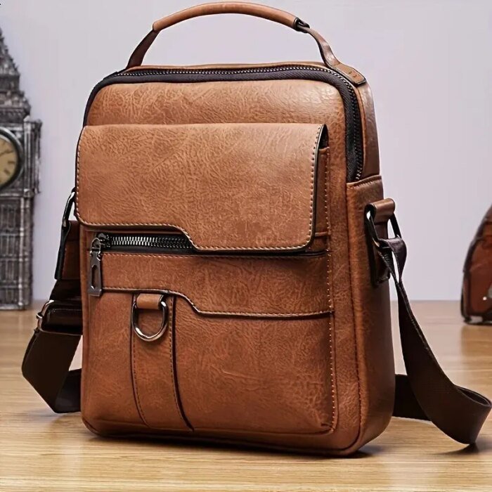 Brand Men Shoulder Bag for 9.7" iPad Men PU Leather Flaps Men's Crossbody Bags Business Flap Male Solid Messenger Bag Travel Bag - Image 1
