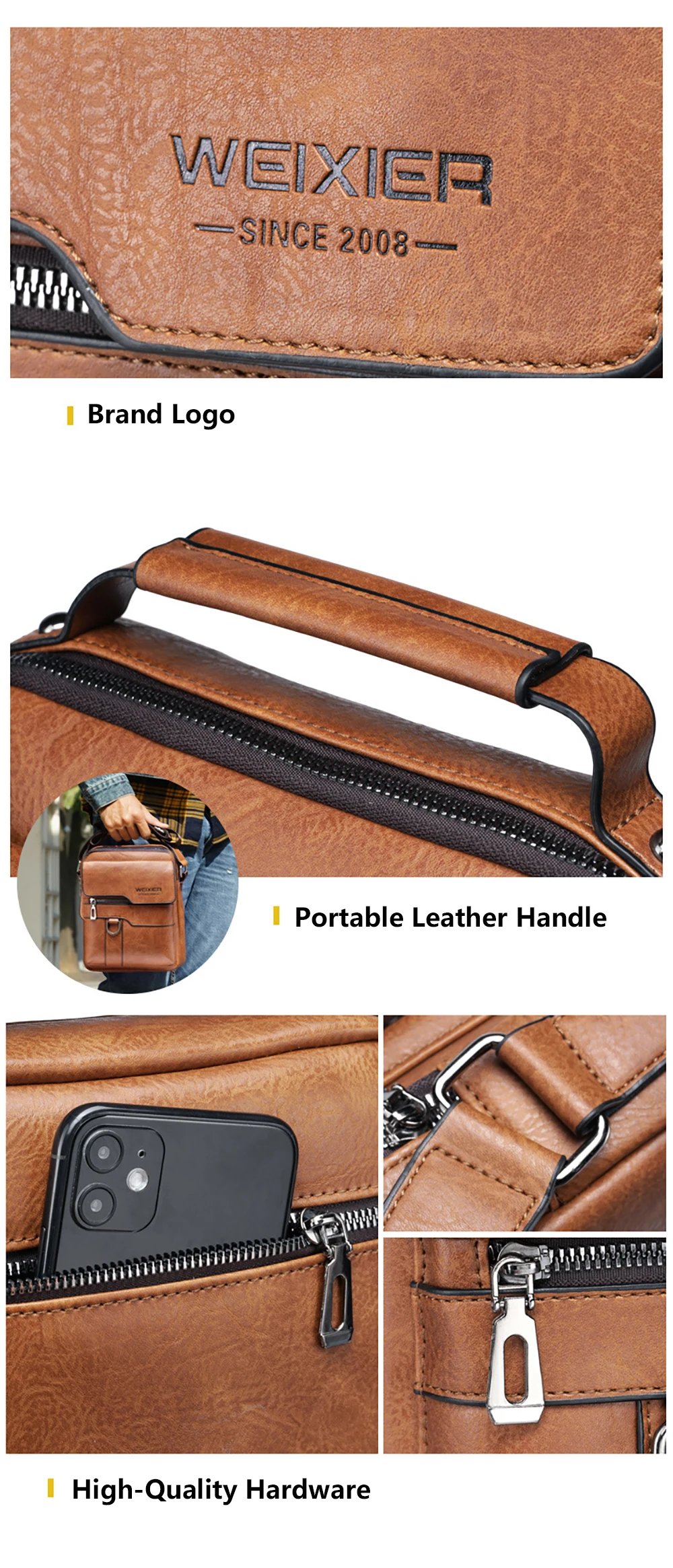 Men's Vintage Leather Crossbody Shoulder Bags High Quality Tote Fashion Business Men Messenger Bag Leather PU Bags